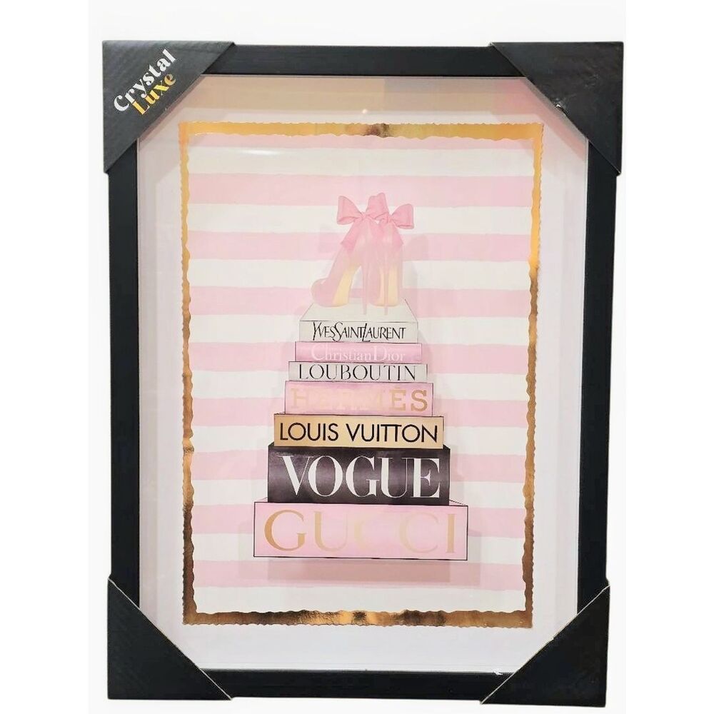 Crystal Luxe Fashion Book Stack Framed Wall Decor